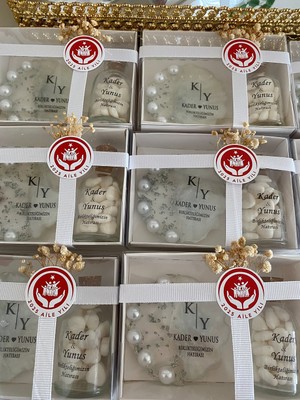 Siyah Lale Epoksi ve Mantar Şişe Kalp Şekerli Set Nikah, Söz, Nişan Hediyelik - 75 Adet