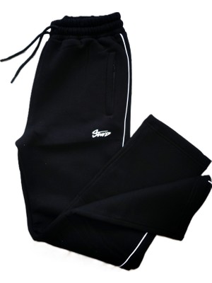 Gruva Erkek A Kalite 3 Iplik Kalın Kumaş Bol Kesim Baggy Eşofman Altı – Siyah