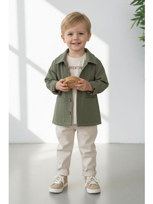 Miniğimin Cicileri Adventure Baskılı Keten Gömlekli Erkek Çocuk 3 Lü Takım - Haki