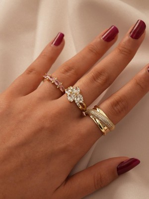 Xuping Pembe Zirkon Taşlı Özel Seri 14K , Gold , Sarı Renk Ayarlanabilir Çelik Yüzük