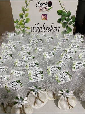 Siyah Lale Deniz Kabuğu Fıstık Şekerli Nikah, Söz, Nişan Hediyelik - 50 Adet