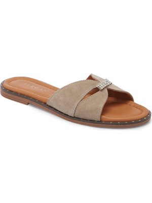 Tergan  Bej Hakiki Süet Deri Kadın Terlik - K25Y1TR67779-B79