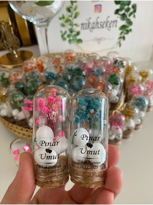 Siyah Lale Cam Fanus Karışık Cipso Çiçekli ve Fıstık Şekerli Nikah, Söz, Nişan Hediyelik - 25 Adet