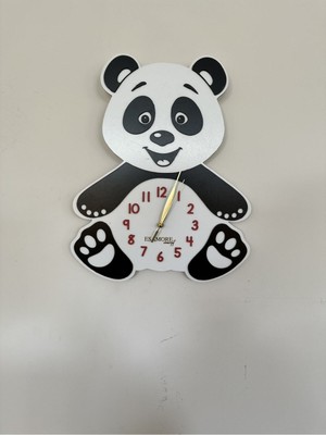 PremiumPort Sevimli Panda Temalı Çocuk Duvar Saati, Eğlenceli ve Renkli Tasarım