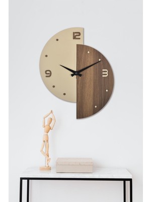 PremiumPort 50 cm Ahşap Krem ve Ceviz Renkli Dekoratif Duvar Saati