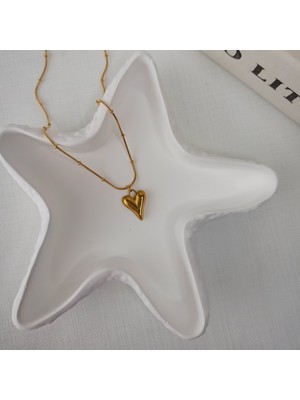 Lente Aksesuar Lente Aksesuar 316L Çelik Gold Bombeli Kalp Kolye - Antialerjik Toplu Zincir Minimal Kolye