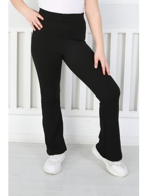 buğrahayalin Ispanyol Paça Birinci Kalite Fitilli Kumaş Siyah Kız Çocuk Günlük Tayt