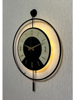 PremiumPort Şık 50X70 cm Metal ve Ahşap Uyumu Duvar Saati Dekorasyonu