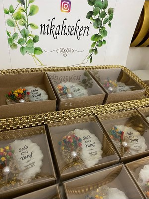 Siyah Lale Çiçekli Epoksi Magnet Kutulu Nikah, Söz, Nişan Hediyelik - 100 Adet