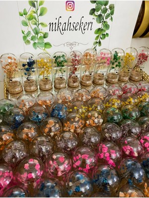 Siyah Lale Cam Fanus Karışık Cipso Çiçekli ve Fıstık Şekerli Nikah, Söz, Nişan Hediyelik - 100 Adet