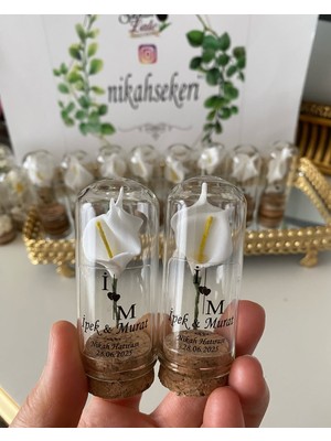 Siyah Lale Cam Fanus Kardelen Çiçek ve Fıstık Şekerli Nikah, Söz, Nişan Hediyelik - 25 Adet