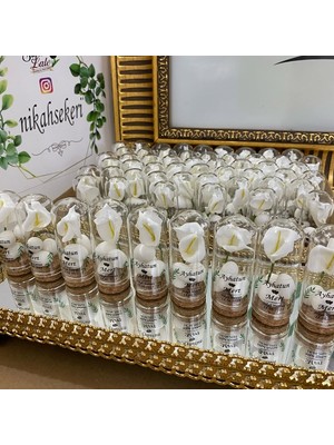 Siyah Lale Cam Fanus Kardelen Çiçek ve Fıstık Şekerli Nikah, Söz, Nişan Hediyelik - 75 Adet