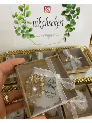 Siyah Lale Çiçekli Epoksi Magnet Kutulu Nikah, Söz, Nişan Hediyelik - 50 Adet