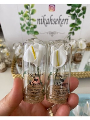 Siyah Lale Cam Fanus Kardelen Çiçek ve Fıstık Şekerli Nikah, Söz, Nişan Hediyelik - 75 Adet