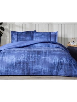 Özdilek Ranforce -Horizon Mavi- Lastikli Çarşaflı Battal Boy Çift Kişilik Nevresim Takımı