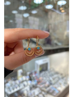 Erer Gümüş Gümüş Mavi Taşlı Telkari Yeni Küpe