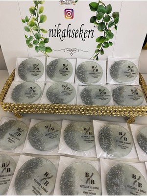 Siyah Lale Epoksi Magnet Taşlı Paketli Nikah, Söz, Nişan Hediyelik - 75 Adet