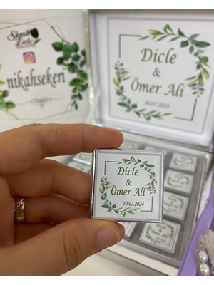 Siyah Lale Baskılı Kutulu Çikolata  Nikah, Söz, Nişan Hediyelik - 50 Adet