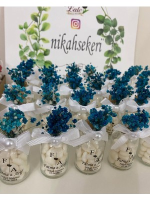 Siyah Lale Mantar Kapaklı Cam Şişe Kalp Şekerli Nikah, Söz, Nişan Hediyelik - 25 Adet