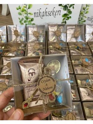 Siyah Lale Kahve, Kaşık ve Mantar Şişe Draje Şekerli Nikah, Söz, Nişan, Kına Hediyelik - 25 Adet