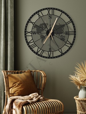 PremiumPort Şık Siyah Metal Dünya Haritası Duvar Saati 45X45CM, Pusula Teması