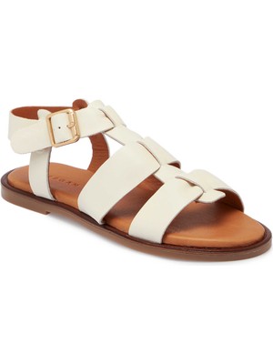 Tergan Bej Deri - Tekstil Kadın Sandalet - K25Y1SN68111-U2V