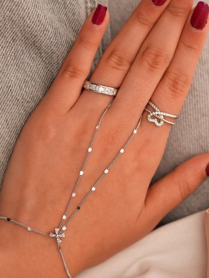 Zuum Zirkon Taşlı Fiyonk Model Gümüş , Gri Renk Zincir Çelik Şahmeran