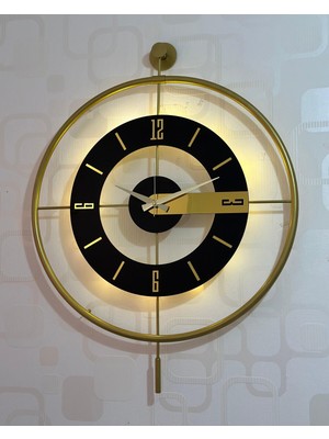 PremiumPort Modern Metal Camlı Duvar Saati, 60X80 Cm, Işıklı, Gerçek Cam, Şeffaf ve Siyah Detaylı