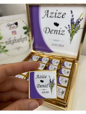 Siyah Lale Baskılı Kutulu Çikolata  Nikah, Söz, Nişan Hediyelik - 50 Adet