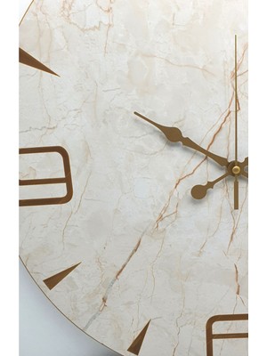 PremiumPort Bej Mermer Desenli Yuvarlak Duvar Saati 58 Cm, Şık ve Modern Tasarım