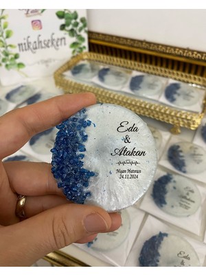 Siyah Lale Epoksi Magnet Taşlı Paketli Nikah, Söz, Nişan Hediyelik - 25 Adet