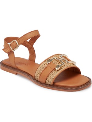 Tergan Taba Deri - Hasır Kadın Sandalet - K25Y1SN68109-L8R
