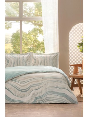 Özdilek Ranforce -Natural Marble Mint- Lastikli Çarşaflı Battal Boy Çift Kişilik Nevresim Takımı
