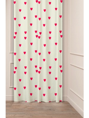 Greendecor Kalp Aşk Sevgi Bohem Bej Krem Desenli Özel Tasarım Dijital Baskılı (Tek Kanat) Modern Şık Fon Perde