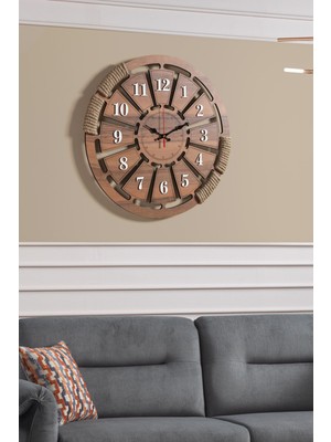 PremiumPort Büyük Ahşap Duvar Saati, Beyaz Rakamlar, 60X60 Cm, Modern Tasarım