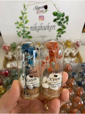 Siyah Lale Cam Fanus Karışık Cipso Çiçekli ve Kalp Şekerli Nikah, Söz, Nişan Hediyelik - 25 Adet