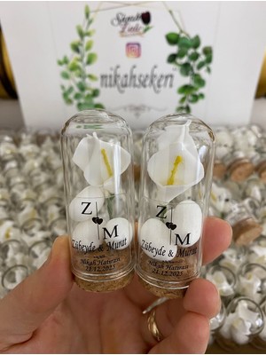 Siyah Lale Cam Fanus Kardelen Çiçek ve Fıstık Şekerli Nikah, Söz, Nişan Hediyelik - 25 Adet