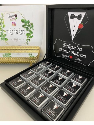 Siyah Lale Baskılı Kutulu Çikolata  Nikah, Söz, Nişan Hediyelik - 100 Adet