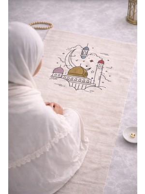 Perde Plus Minimal Işlemeli Keten Seccade Namazlık - Çeyizlik Hediyelik Çanta Seccadesi