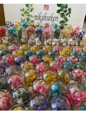 Siyah Lale Cam Fanus Karışık Cipso Çiçekli ve Fıstık Şekerli Nikah, Söz, Nişan Hediyelik - 25 Adet