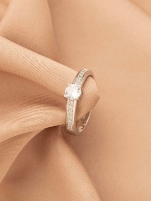 Xuping Zirkon Taşlı Tektaş Gümüş , Gri  Renk Ayarlanabilir Çelik Yüzük