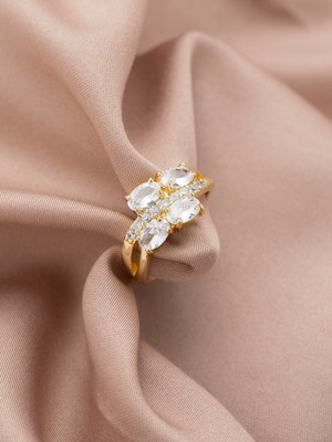 Xuping Özel Seri Zirkon Taşlı 14K , Gold , Sarı Renk Ayarlanabilir Çelik Yüzük