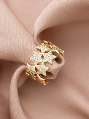 Xuping Yıldız Model Zirkon Taşlı Özel Tasarım 14K , Gold , Sarı Renk Ayarlanabilir Çelik Yüzük