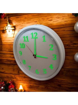 PremiumPort Büyük Çaplı Fosforlu Beyaz Duvar Saati, Bombeli Cam, 28 cm