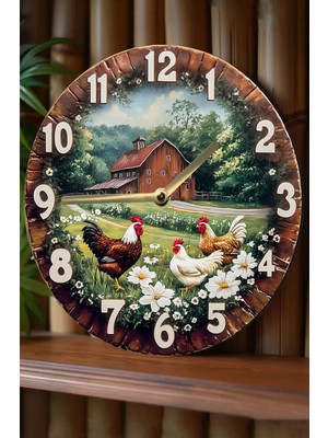 PremiumPort Şık Yuvarlak Ahşap Duvar Saati, Kuvars Hareketli, 3D ve 2d Görünüm