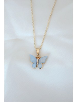 Shopwave Gold Renk Kaplama Buz Mavisi Renk Sedefli Kolye - TJ-BKO6438