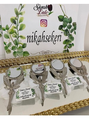 Siyah Lale Metal Kına Ayna Hediyelik Kına Gecesi - 50 Adet