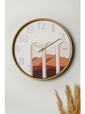 PremiumPort Şık Dağ Temalı Cam Duvar Saati, Sessiz Mekanizma, 30 Cm, Modern Tasarım