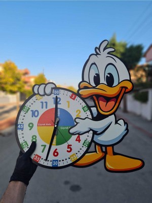 PremiumPort Sevimli Daffy Ördek Montessori Çocuk Odası Ahşap Duvar Saati