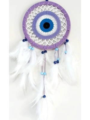 Nazar Boncuğu Motifli Lila Rengi Dream Catcher Düş Kapanı Duvar Süsü